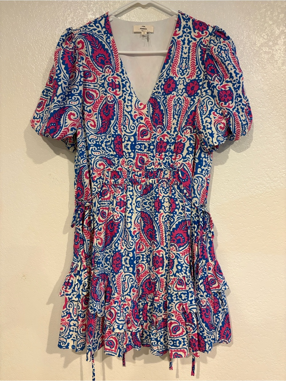 entro Blue Pink Paisley Flutter Sleeve Romper
